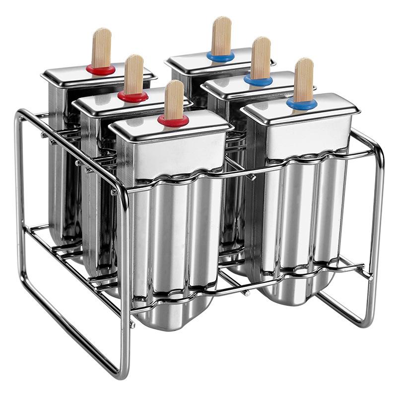 Edelstahl-Eisform 6 Löcher Eis am Stiel Formen DIY Obst-Eis am Stiel Halter