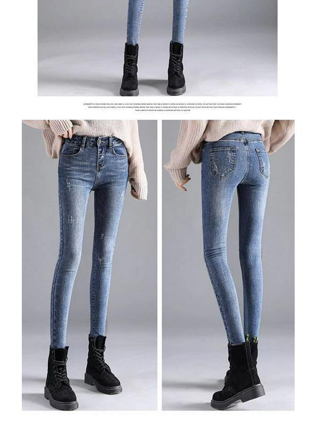 Women's High-Waisted Skinny Stretch Denim Jeans - Fleece-Lined, Slimming, Versatile, Spring/Autumn Pants