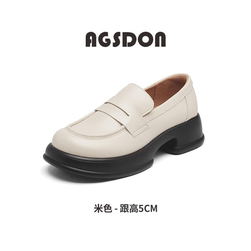 Augustine thick-heeled loafers for women's 2025 new autumn thick-soled British comfortable soft-soled black small leather shoes