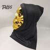 Full Head Black Scarf Mask Halloween Skull Mask, with Breathable Mesh Eyes Design, Mirror Texture Headscarf for Adults Party Props Face