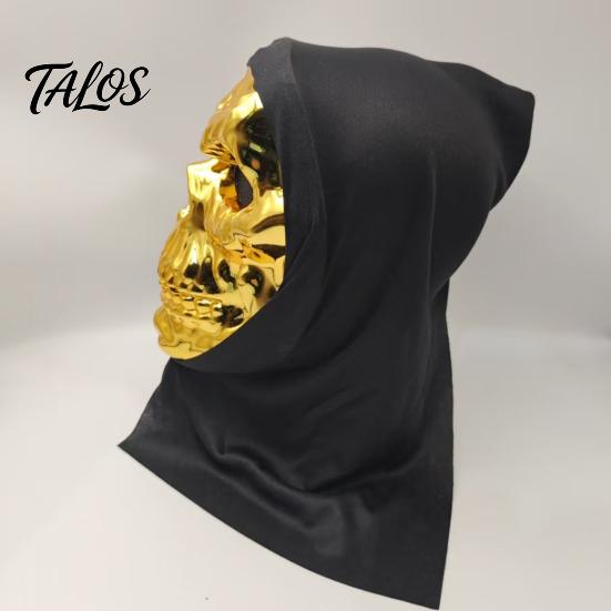Full Head Black Scarf Mask Halloween Skull Mask, with Breathable Mesh Eyes Design, Mirror Texture Headscarf for Adults Party Props Face