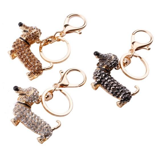 Keychain Pendant, Cartoon Dog Shape Key Holder with Lobster Clasp And Key Ring, Sparkling Rhinestones Inlaid Car Interior Key Chain