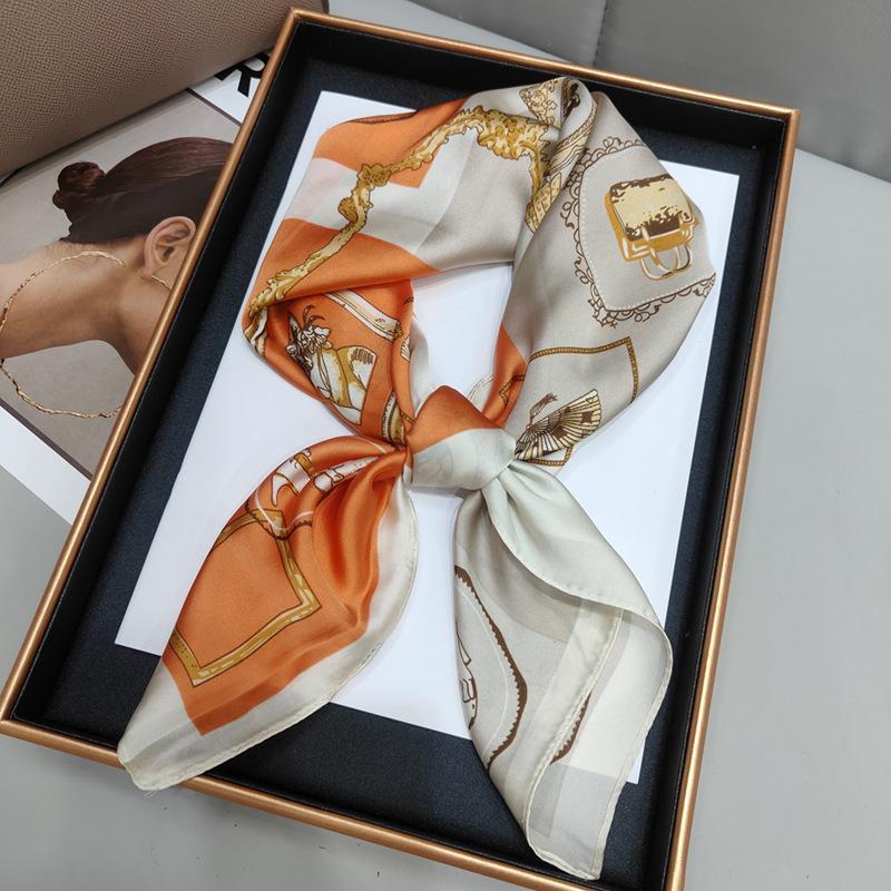 New Versatile Imitation Silk with Suit Silk Scarf Fashionable Women's Small Square Silk Scarf French Spring and Autumn Scarf