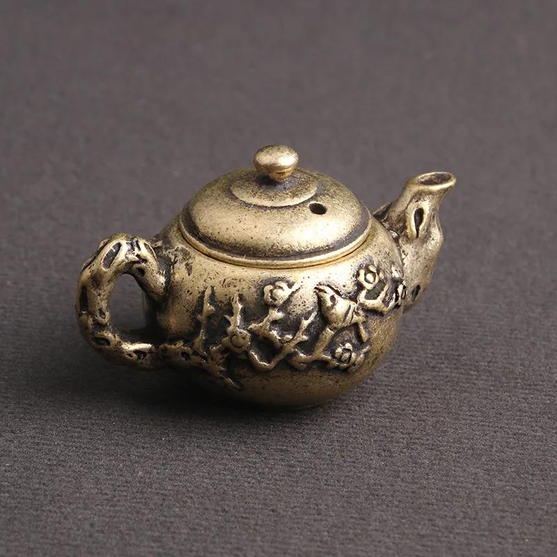 

Антикварная скульптура из меди и бронзы, чайник, украшение для дома, офисные настольные украшения, креативные фигурки из чистой латуни, миниатюры, чайные питомцы Tea Pot