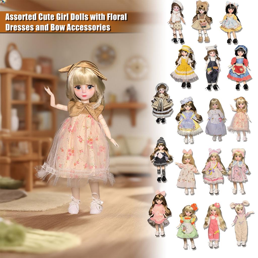 Loli-dukke-påkledningssett komplett med dukke med 20 ledd og håndmalt leppesminke