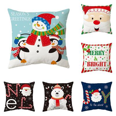Capa de almofada fofa de desenho animado boneco de neve papai noel estampa padrão casa sala estar sofá decoração quadrado travesseiro capa de almofada