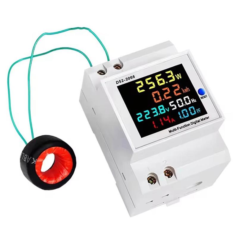 A96I-D52-2066 Electricity Usage Monitor Din Rail Energy Meter 100A Voltmeter Ammeter Watt Kwh Frequency Power Meter