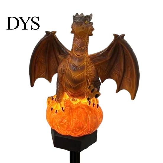 Outdoor Solar Powered Resin Sculptures Dragon Garden Statue Light, Halloween Witch Pathway Warm Figurine Lighting LED Glow, Gothic Medieval