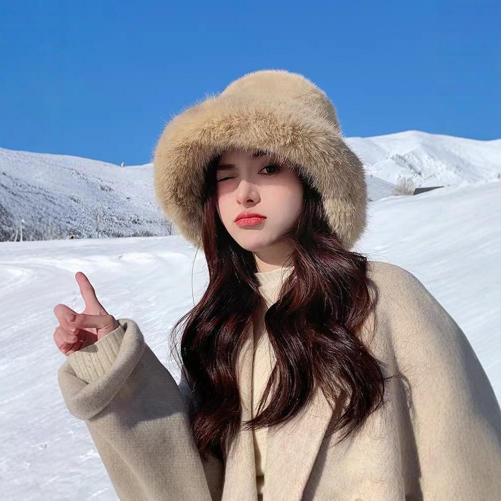 New Fluffy Fur Bucket Hat For Women Plush Fisherman Hat Warm Women's Winter Hat Thicken Cold Snowy Day Panama Cap Chrismas Gifts