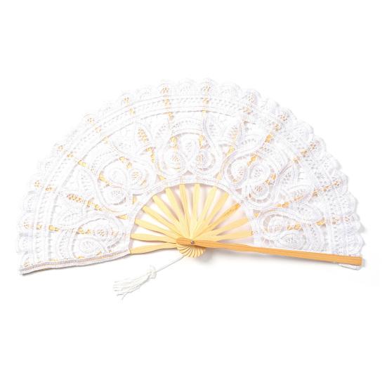 

Винтажный кружевной складной веер, портативный летний цветочный кружевной веер, украшение для танцев белый