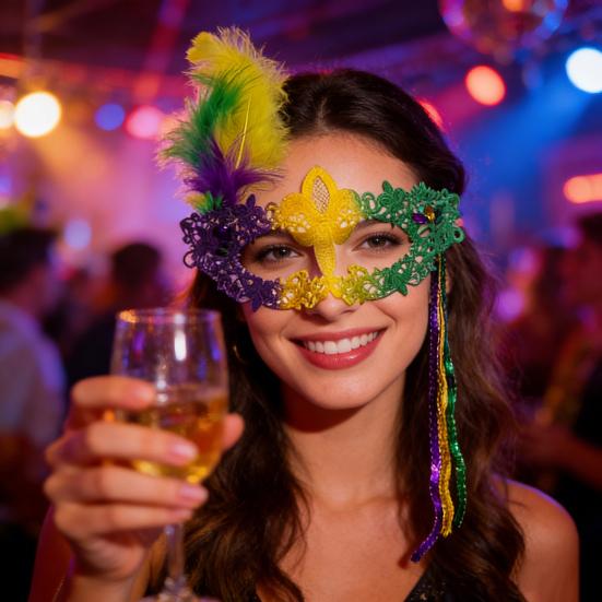 Masquerade Carnival Masque for Women Mardi Gras Purple Green Yellow Lace Feather Masque for Prom Ball Wedding Halloween Party Favors