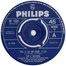 

7-дюймовая пластинка FOUR SEASONS - Tell It To The Rain BF1538 Philips 1966 UK Поп Б/у