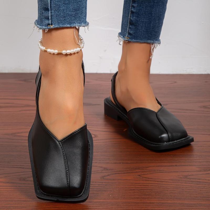 Summer Elegant Vintage Womens Shoes Casual Flat Square Toe Solid Color Sandals