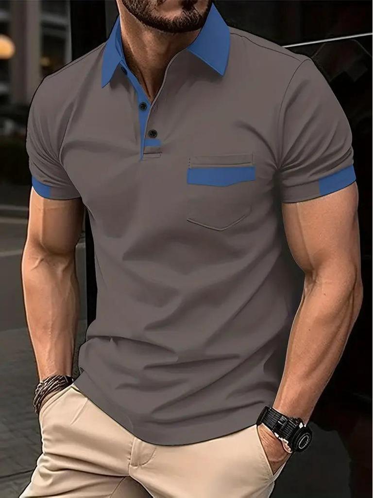 Men's Summer Color Block Pocket Sports Polo Shirt