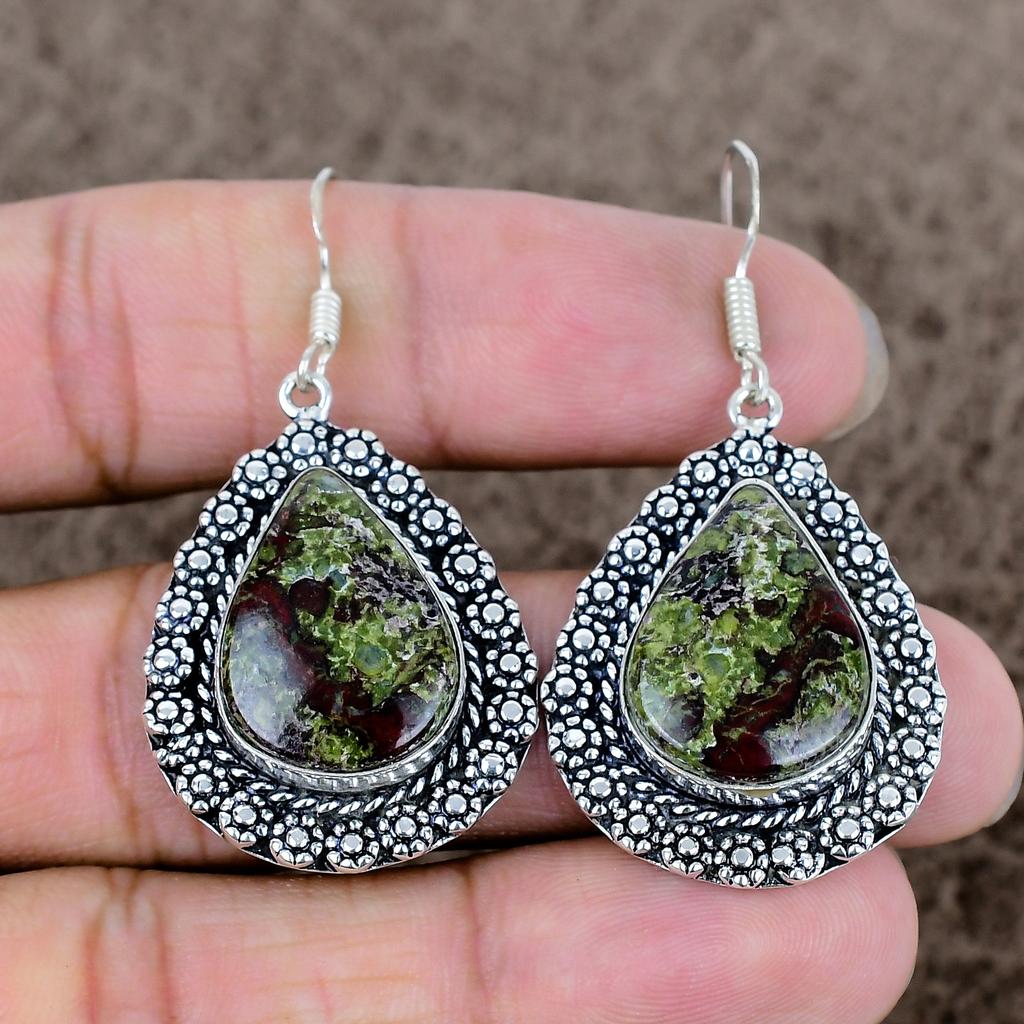Dragon Blood Gemstone Handmade 925 Sterling Silver Jewelry Earring 2.01" KKG-662