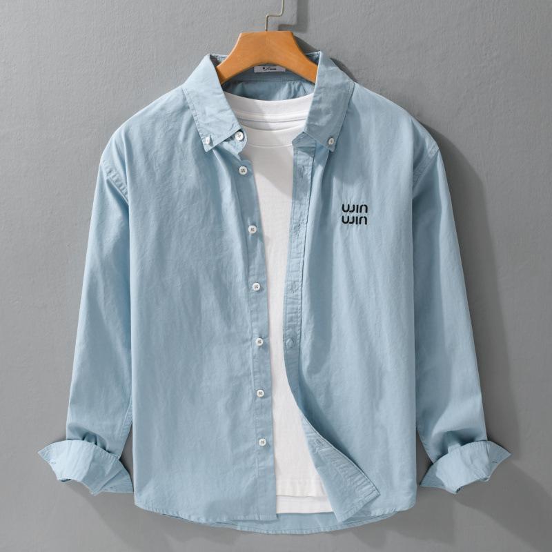 

Minimalist Men s Cotton Long Sleeve Shirt - Spring/Autumn Solid Color Versatile Base Layer L