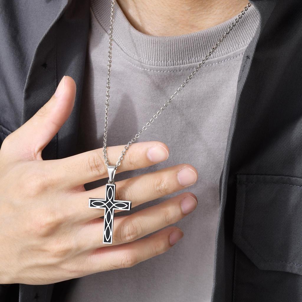 Men's Celtic Knot Cross Necklace,Stainless Steel Cross Pendant Necklace,Mean Endless Vitality Never-ending Love Gift