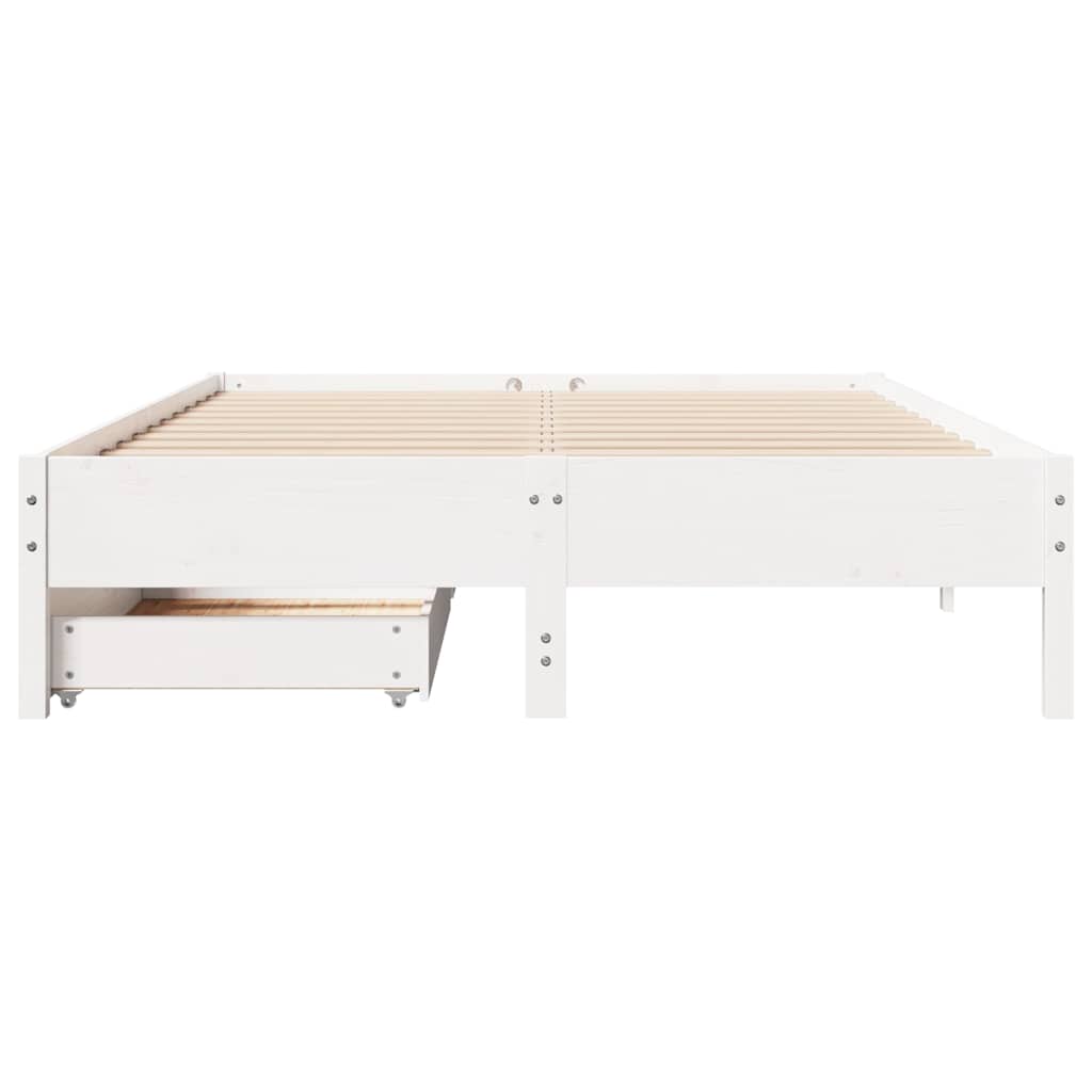Vidaxl Bed Frame Without Mattress, White, 140X200 Cm, Solid Pine Wood