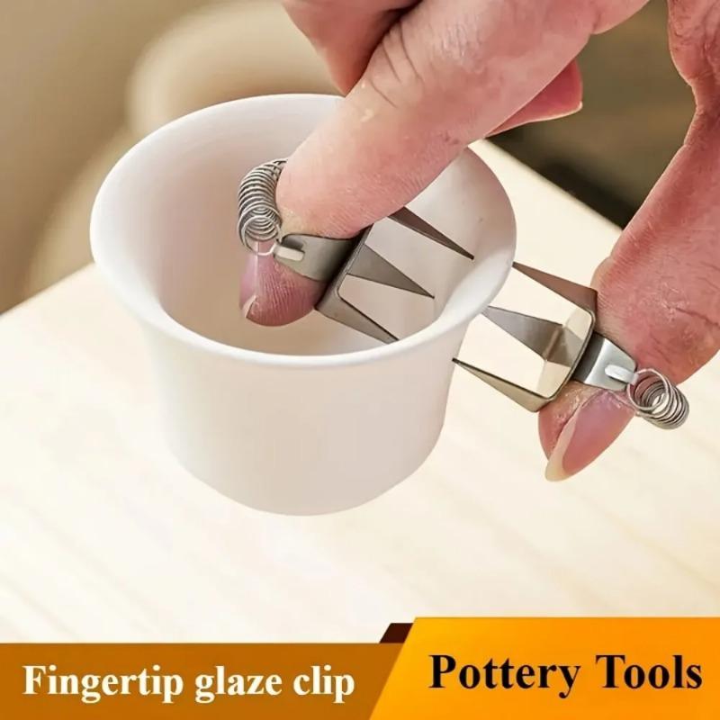 2pcs Pottery Glaze Tool Fingertip Dip Glaze Clip Stainless Steel Glaze Clip DIY Teacup Clip