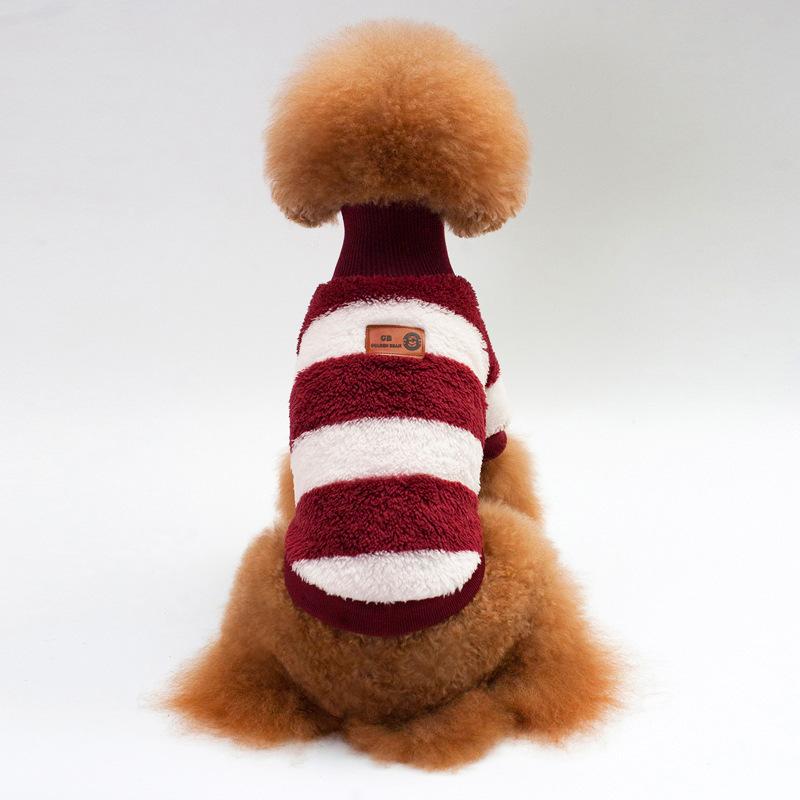 Special Autumn and Winter Pet Clothes Coral Fleece Striped Warm Dog Teddy Thicker Than Bear Small and Medium Dogs