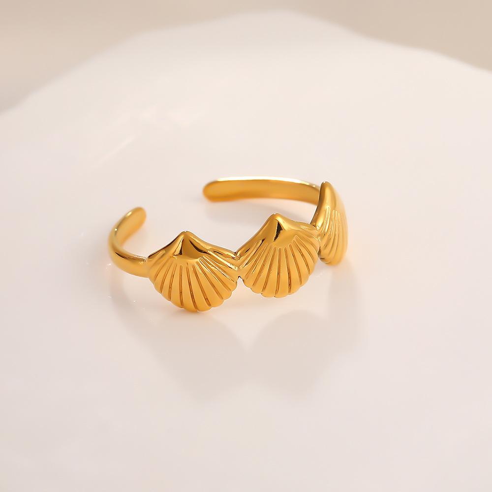 Vintage Stainless Steel Scallop Rings for Women Men Classic Ocean Starfish Shell Open Rings Aesthetic Jewelry Summer Beach Gift