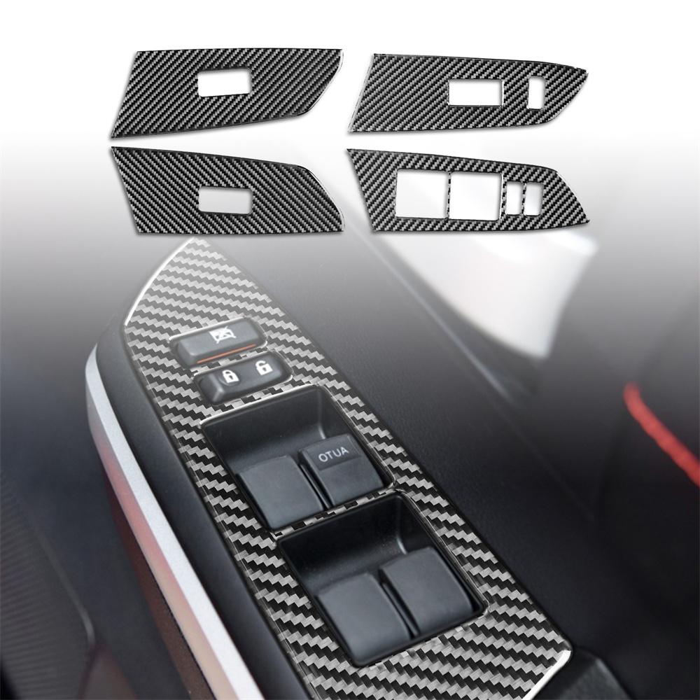 4pcs Carbon Fiber Window Switch Interior Trim For Toyota Tundra 2014-18  Right-hand-driver Only