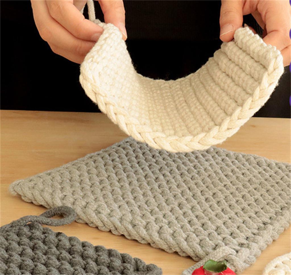 Topflappen, Küchenutensil, Baumwolle, Hitzebeständiger gehäkelter Topflappen mit Aufhängeschlaufen, Quadratische Hitzeschutzmatten für Küche, Kochen und Backen