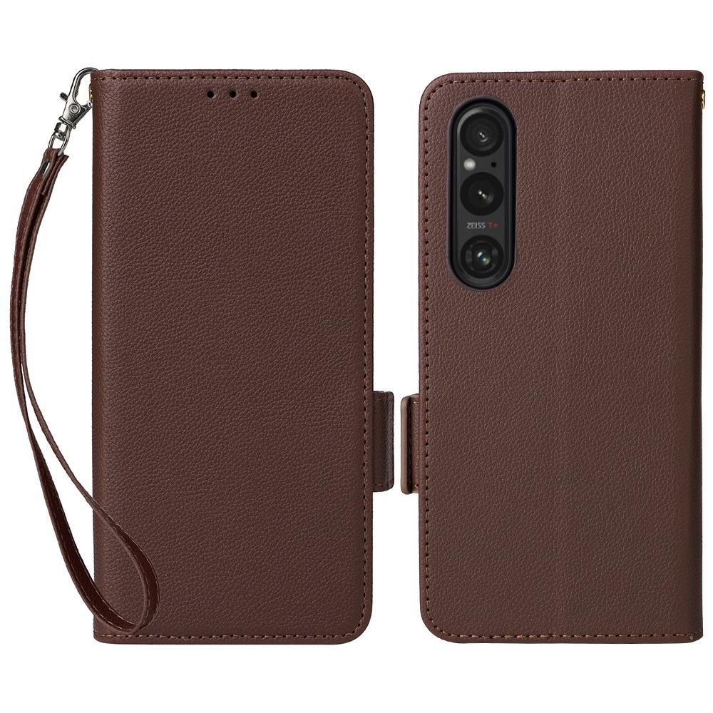 For Sony Xperia 1 VI Case with Wrist Strap Litchi Texture PU Leather Wallet Phone Cover