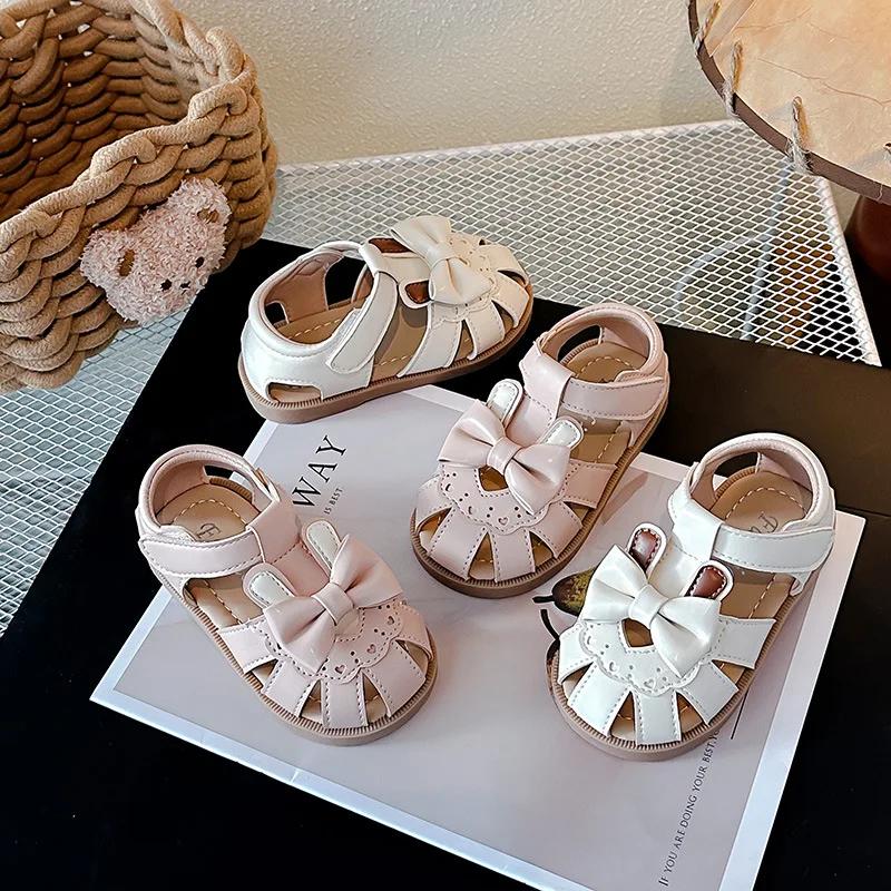 Fashion 2025 Children Fashion Sandals for Girls Summer New Korean Style Bowtie Soft Bottom Anti-slippery Versatile Baby Walk Beach Shoes
