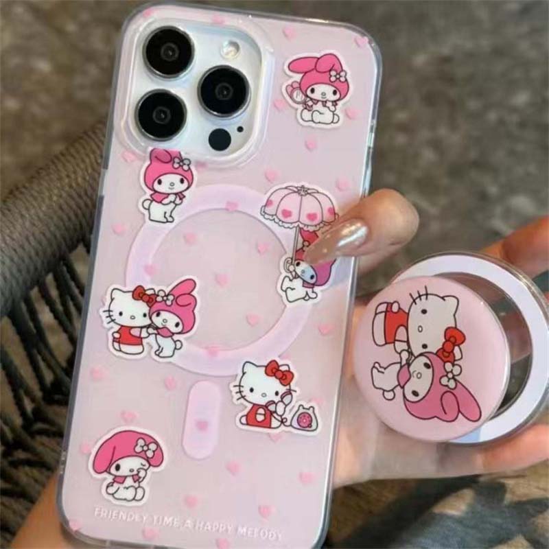 Magnetic Shake Kitty Holder Hello Kitty Case For Samsung Galaxy S26 Ultra S25 S24 S23 S22 Ultra Plus FE Flip 7 6 5G Phone Cover