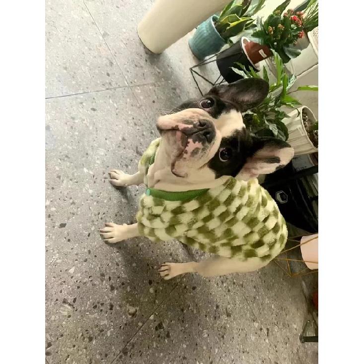 French Bulldog Winter Dog Clothes Coat Warm and Thickened Vest Jacket Fat Dog Costume Bulldog Pug Green Plaid Pet Dog Clothes