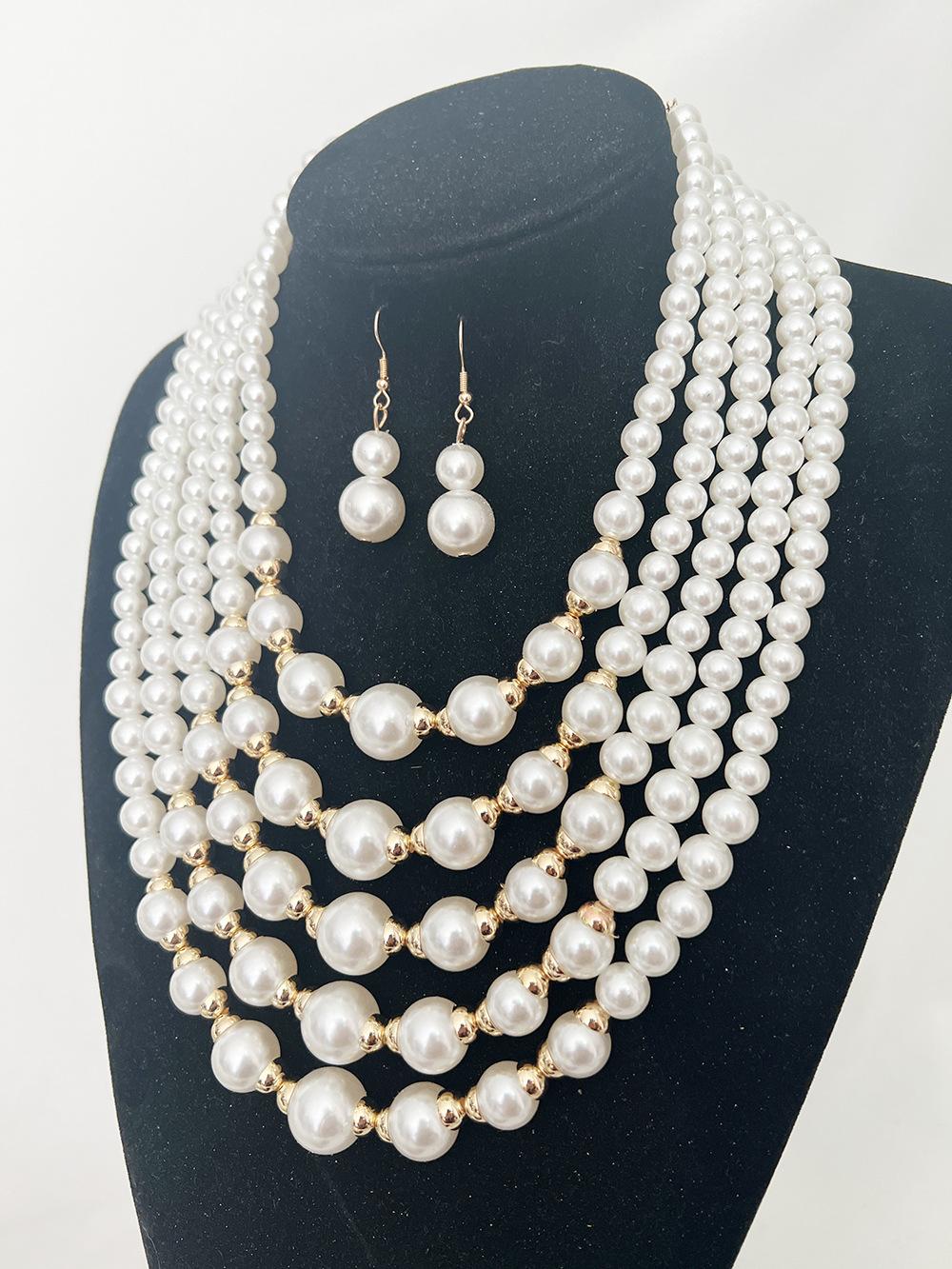 

Европейское и американское роскошное преувеличенное многослойное жемчужное ожерелье из бусин, благородный темперамент, универсальный набор серег