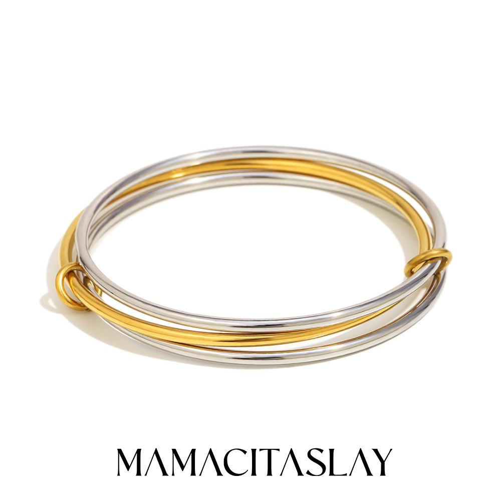 

MamacitaSlay 316L Stainless Steel Double Color Zircon Three Layer Bracelet Party Waterproof Jewelry Women s Charm Bangles Gift