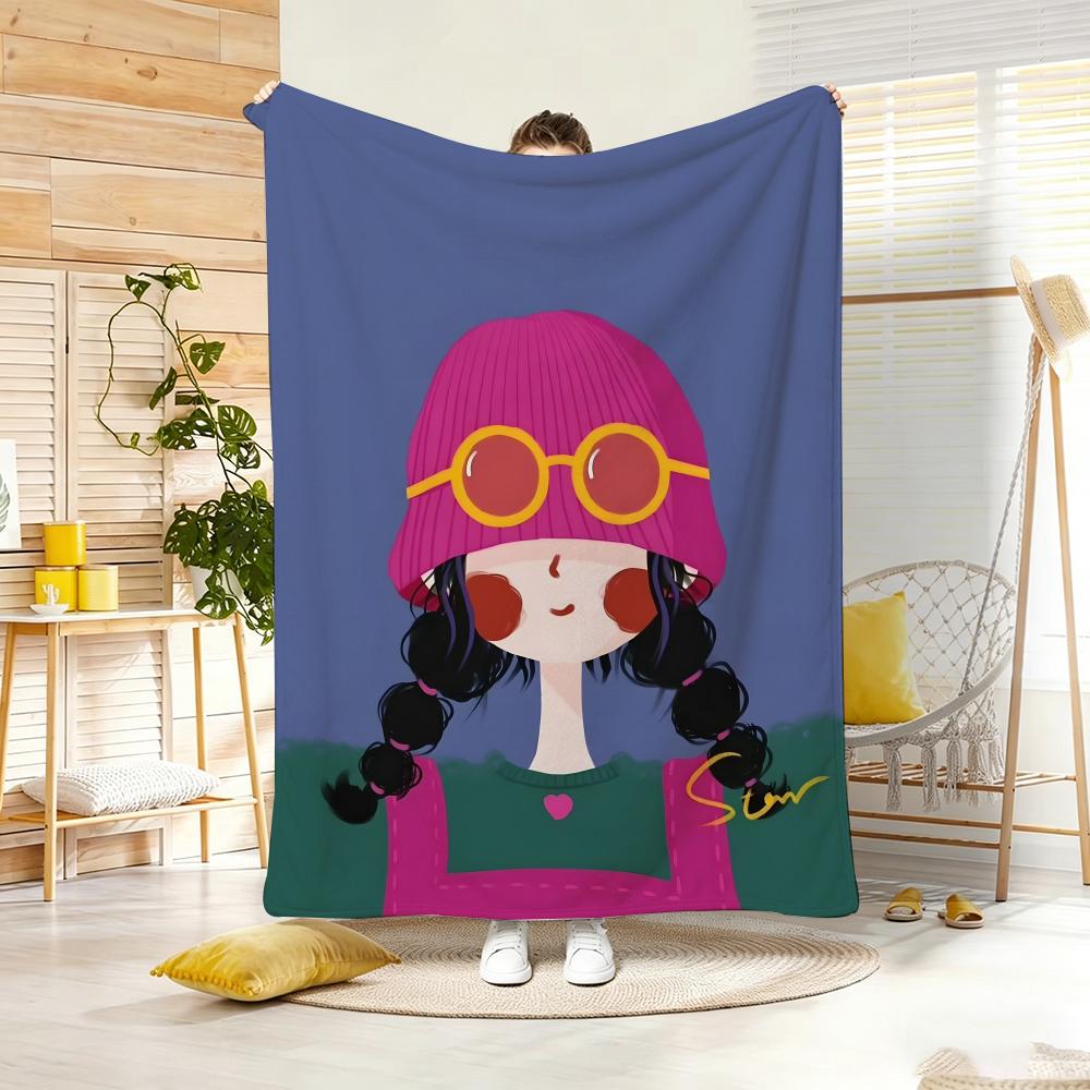 Art F-Flat Illustration Throw Lightweight  Flannel Blanket Soft Skin-Friendly For Summer Cooling