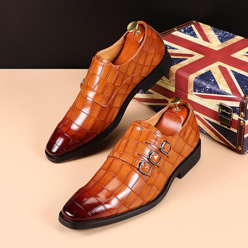 New Fashion Men Crocodile Pattern Monk Strap Thick Bottom Lace Up Shoes Male Casual Loafers Formal Dress Footwear Zapatos Homre