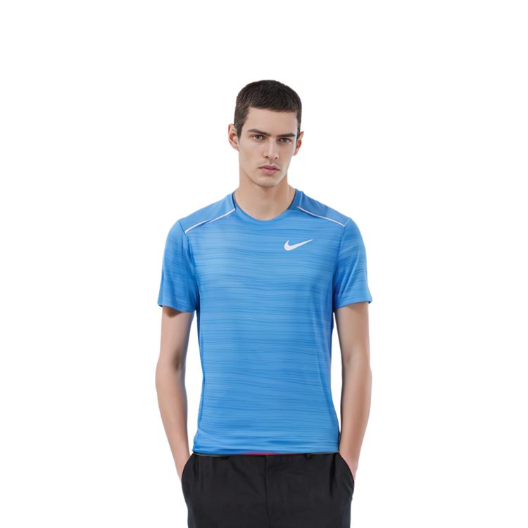 Nike Dri Fit Running T Shirts Men's Blue Crew Neck Moderate Straight Fit CU0327-402