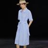 Wudao Women's Lapel Short Sleeve Waist-Cinching Shirt Dress