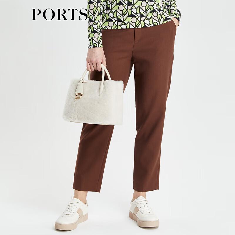 PORTS Women's Cocoa Dark Brown Tapered Casual Pants