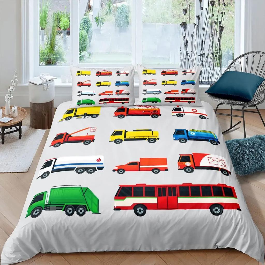 Comforter Ambulance Car King Queen White Cartoon Medical Car Bedding Set For Kid Hospital Rescue Vehicle Polyester