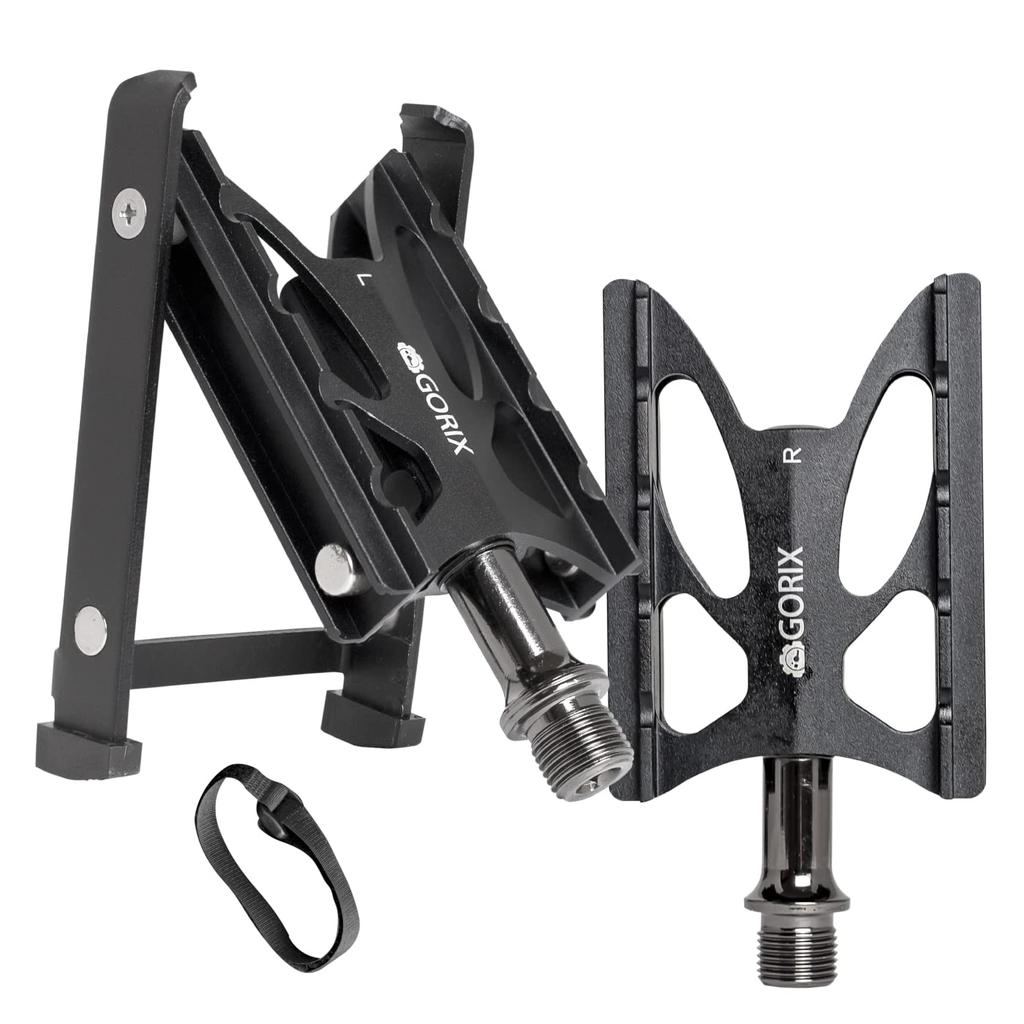 GORIX Bicycle Pedals Flat Pedals with Stand Pedal Stand Black Aluminum Lightweight Bicycle Stand Stylish Road Bike Cross Bike Pedal Stand Pedal