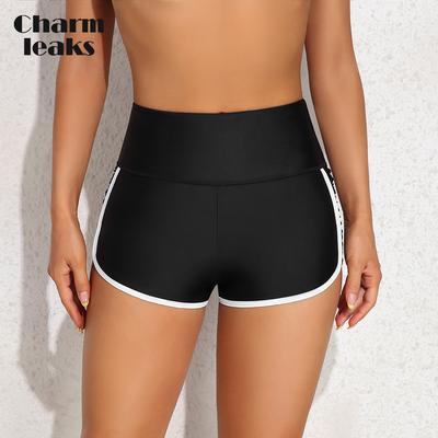 Calções de banho femininos de cintura alta com controle de barriga, calções de banho esportivos, calções de banho, cuecas de biquíni, calções de banho divididos