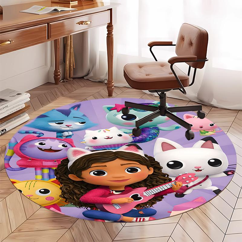 Gabby’s Dollhouse Printed Round Rug Carpet Chair Rug Area Rug Entryway Doormats,for Office Chair Living Room Bedroom Kitchen Room.