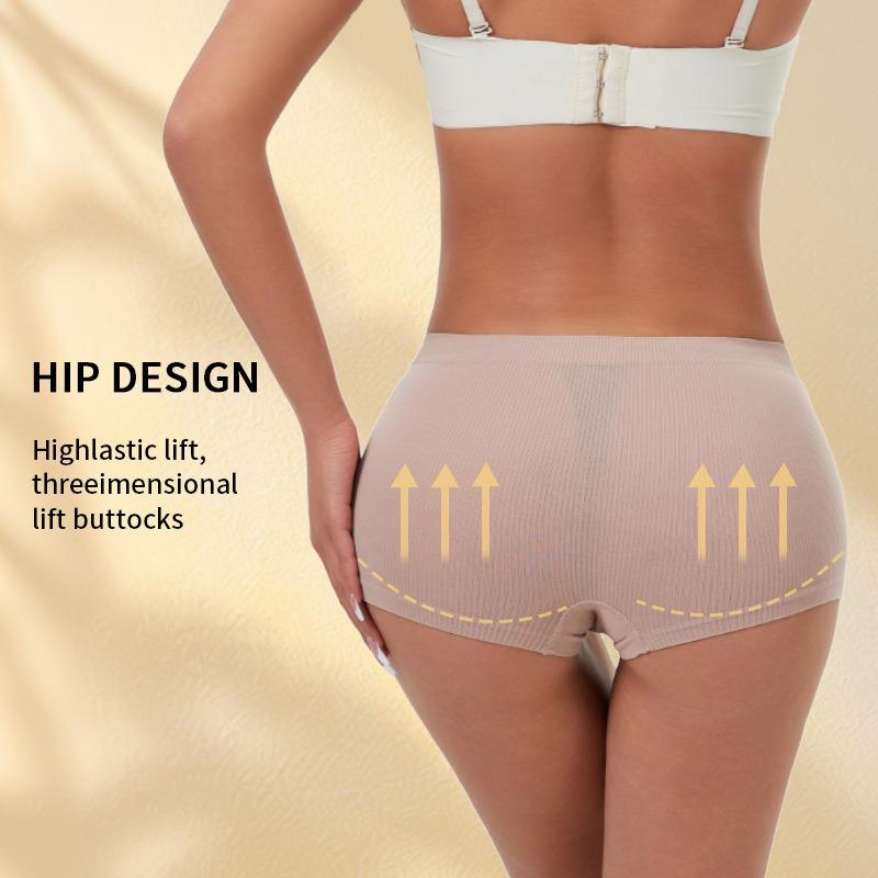 Women Seamless Low Waist Breathable Ribbed Solid Color Safety Underwear Panties