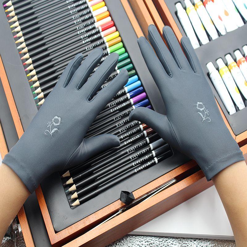 

High-End Elastic Gloves Women Spring and Autumn Thin Black and White Dance Performance Etiquette Spandex Embroidered Jewelry UV-Proof Summer 3 Double dark gray Embroidered One size