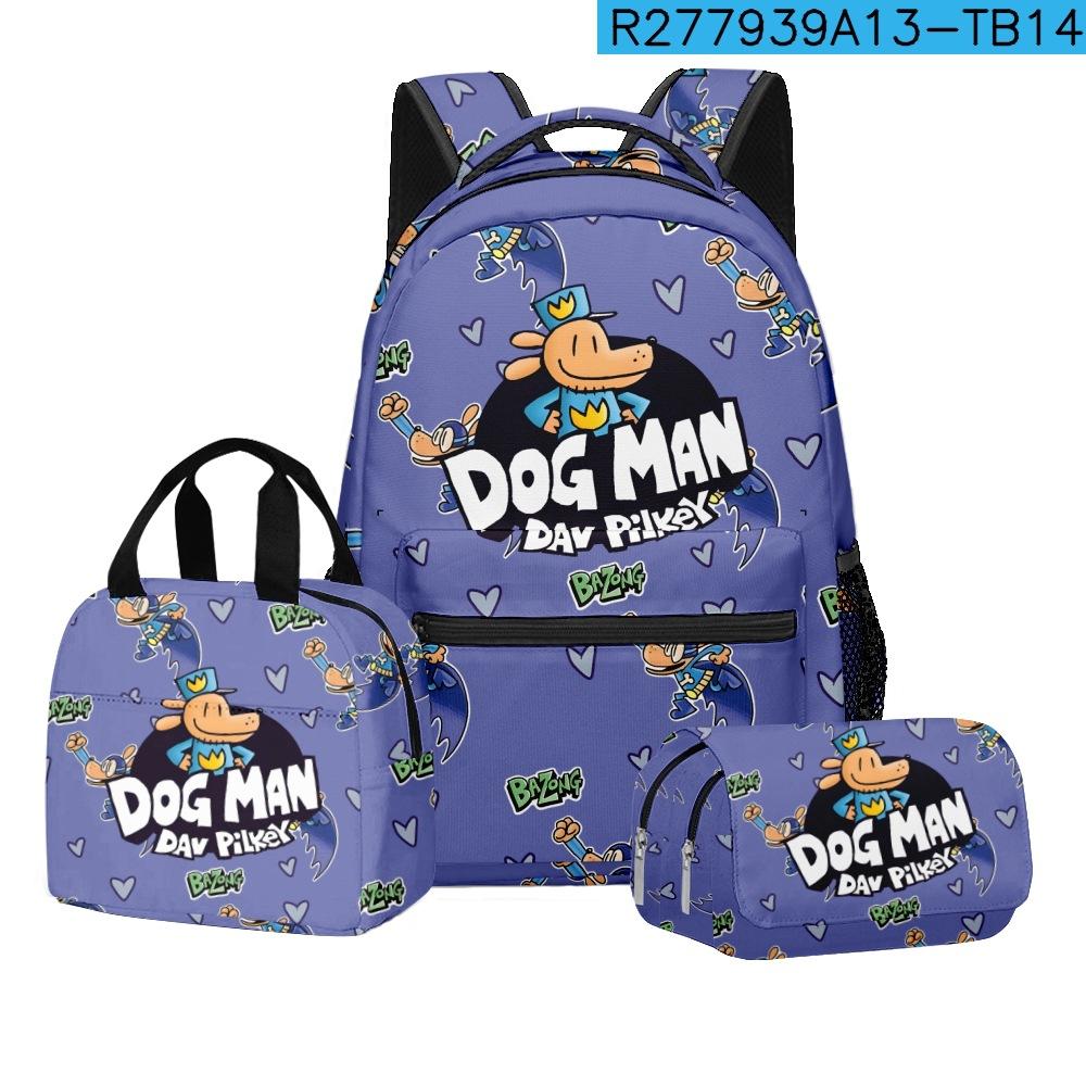 Dog Dogman Student School Bag Backpack Lunch Bag Pencil Bag Three-Piece Set lunch bag