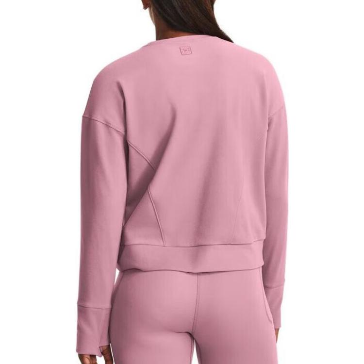 Under Armour Solid Color Sports Casual Training Fleece Pullover Sweatshirt Women Tops Pink 1379880-697