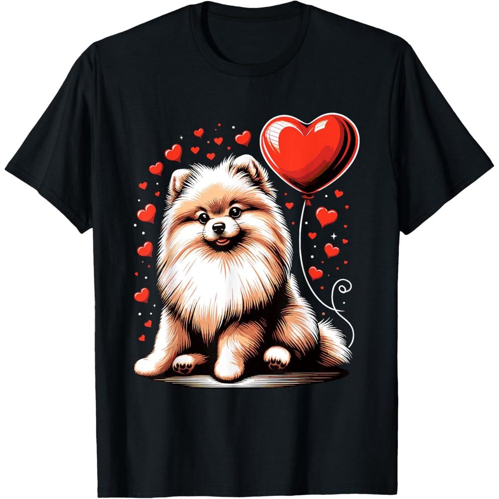 Pomeranian Dog Valentine s Day Dog Owner Valentine Cotton Men T Shirt S чёрный