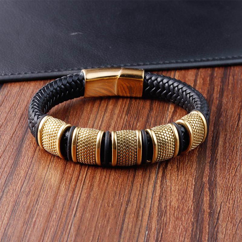 Fashion Men's Stainless Steel Bracelet Multi-layer Combination Cross Design Leather Bangles for New Year Gifts Male Jewelry