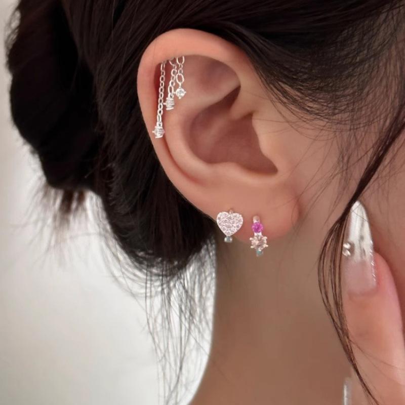 Sweet Heart Zircon Circle Earrings Simple Fashion Elegant Temperament Ear Buckle Design Creative 100% Match Women's Daily Dainty Earrings