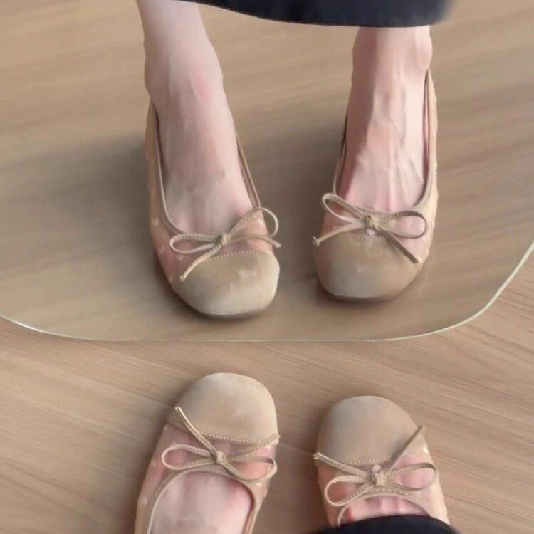 Retro Style High-heel Low-cut Women's Shoes with Breathable Soft Soles